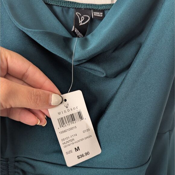 NWT Windsor Ruched Satin Midi Dress | Women’s Medium Green | Cocktail & Party - Picture 3 of 5